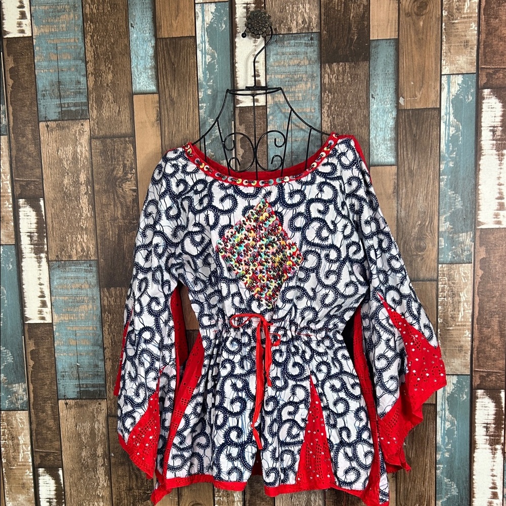 Vibrant Patterned Sequins Drawstring Waist Flare … - image 1